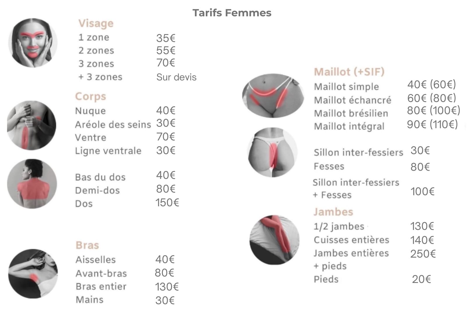 Nouveau Tarif épilation laser femme
