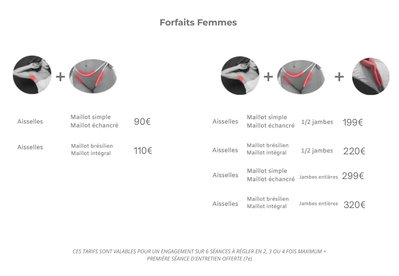 Tarif Forfait épilation Femme