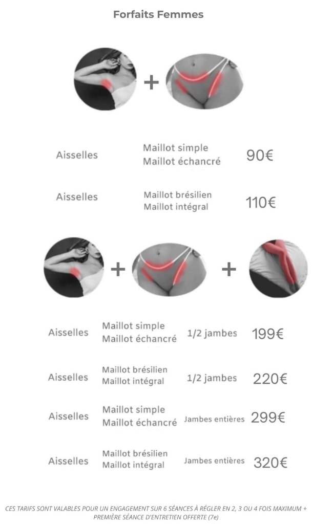 Tarif Forfaits épilation Femme