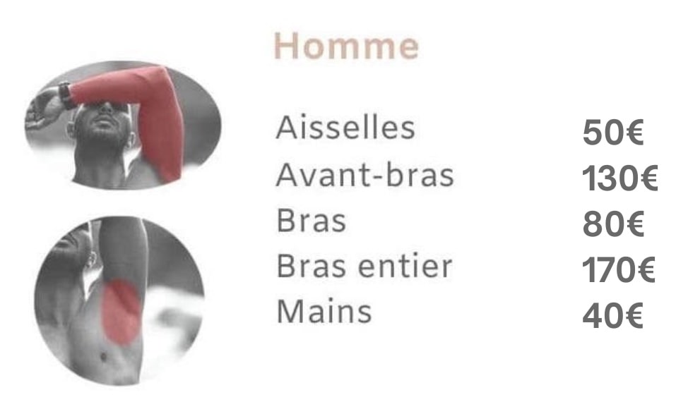 Tarifs épilation laser aisselles bras Homme