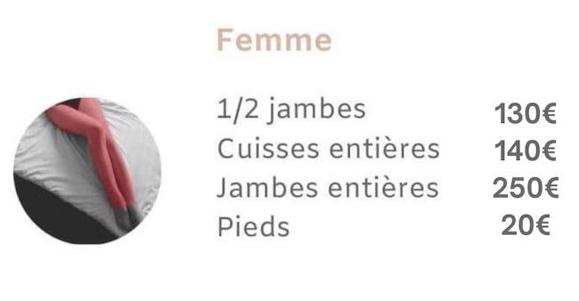 Tarifs jambes épilation laser Femme