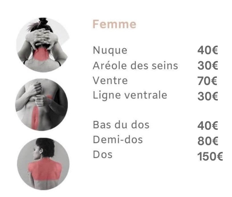 Tarifs épilation laser ventre dos Femme