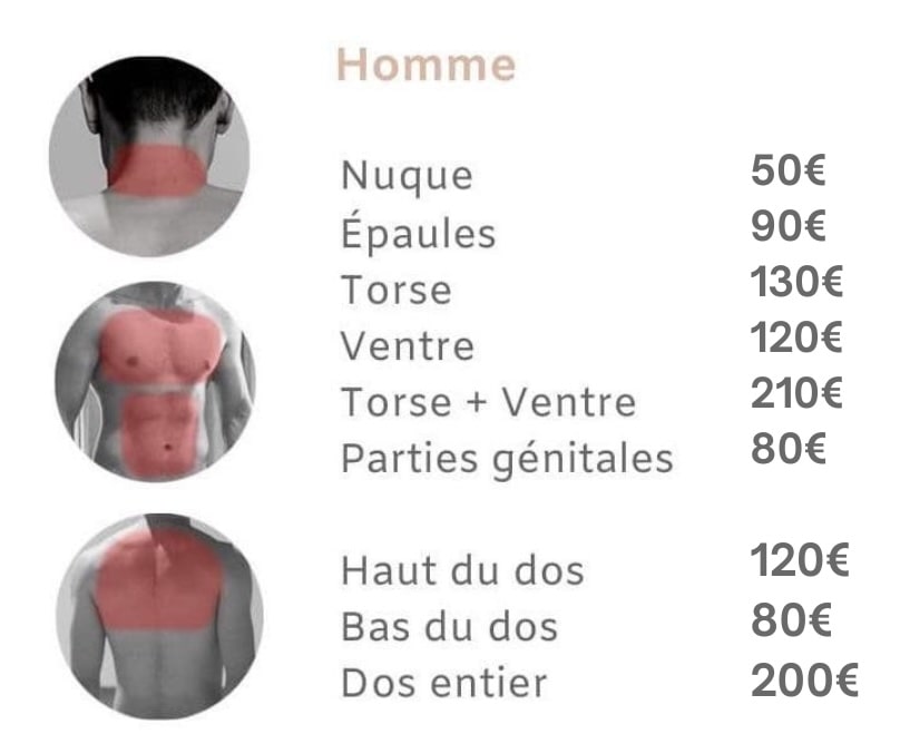 Tarifs épilation laser ventre dos Homme