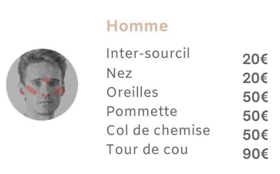 Tarifs épilation laser visage Homme